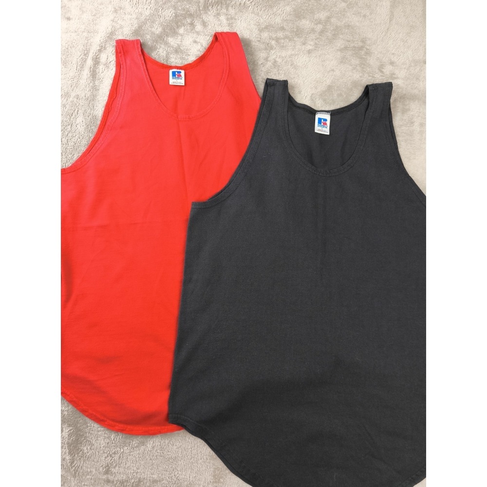 Vintage Russell Athletic Tank Top Lot USA Blank‎ 90s Red Black Size L